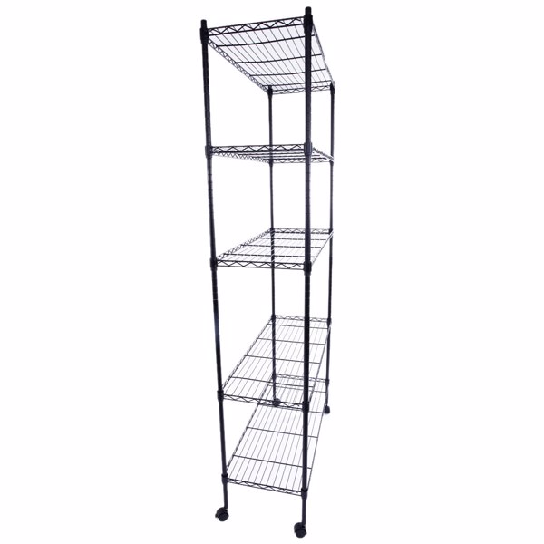 5-Layer Plastic Coated Iron Shelf with 1.5" Nylon Wheels 165*90*35 Black