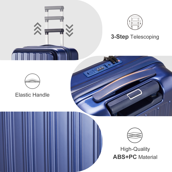 Expandable Carry on Luggage 22 ×14 × 9 Airline Approved with USB Port, ABS+PC 20 Inch  Luggage with Front Compartment, Double Spinner Wheels, TSA Lock, Navy Blue