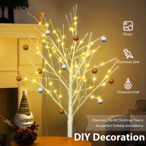 Set of Lighted Birch Tree, 4FT 48 LED/5FT 72 LED/6FT 96 LED Artificial Tree with Warm White Lights, Christmas Tree for ​Decoration Inside and Outside 