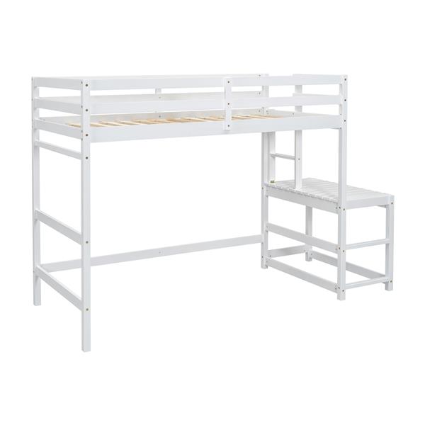 Twin High Loft Bed with Ladder landing Platform, Ladders, Guardrails,White