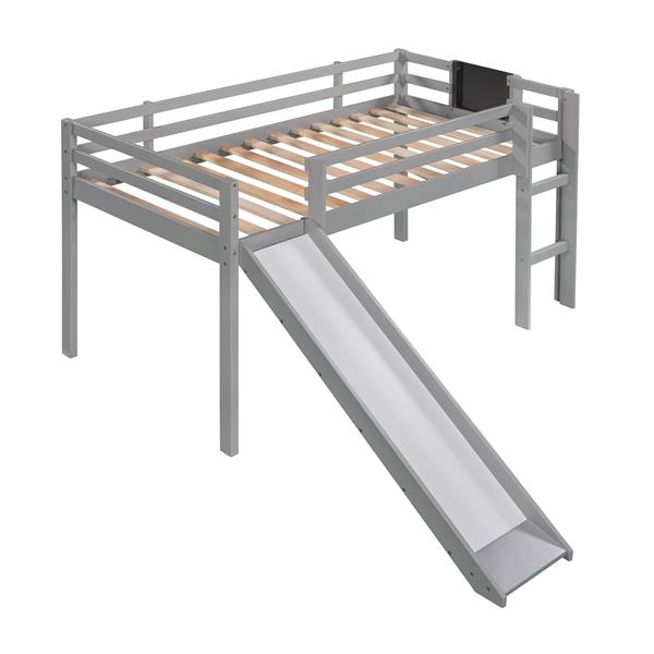 Twin size Loft Bed Wood Bed with Slide, Stair and Chalkboard,Gray