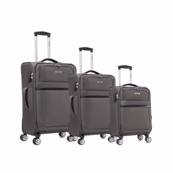 3-piece fabric soft luggage set with swivel wheels and password lock, 20/26/30 inches,Grey