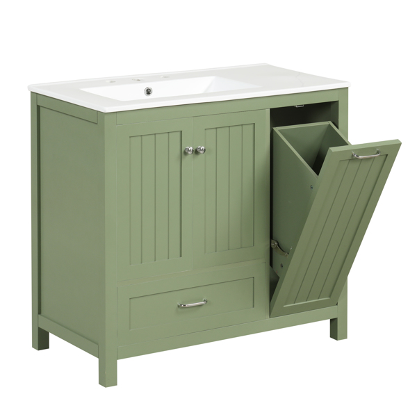 36" Bathroom Vanity with Sink, One Cabinet with Two doors and One Big Drawer and One Flip Drawer, Solid Wood and MDF Board, Green 