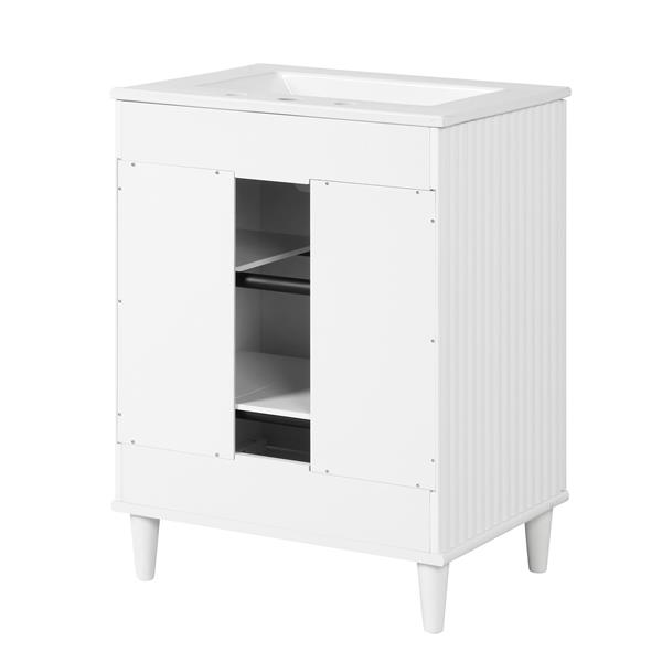 24" Bathroom Vanity with Sink, Bathroom Vanity Cabinet with Two Doors, Adjustable Shelves, Solid Wood and MDF, White