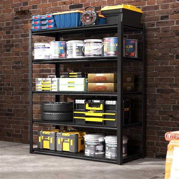 72"H  5 Tier Metal Shelves for Storage Garage Shelving 2000LBS Heavy Duty Storage Shelves Adjustable Garage Shelf Industrial Shelving Unit Storage Utility Rack,47.2"W*23.6"D*72"H,Black