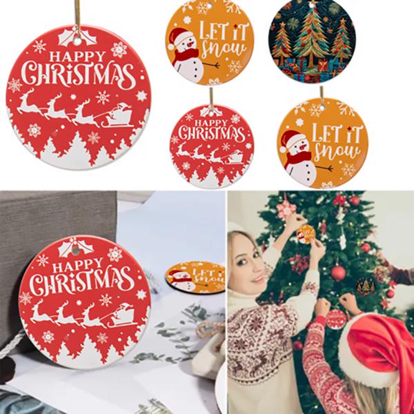 50PCS Sublimation Circle Christmas Decoration 3" Blank Ceramic Hanging (Round)