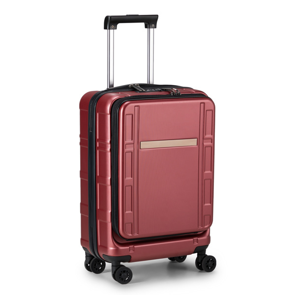 Carry on Luggage 22 X 14 X 9 Airline Approved, ABS+PC 20 Inch Luggage with Front Compartment, Double Spinner Wheels, TSA Lock，Wine Red Color