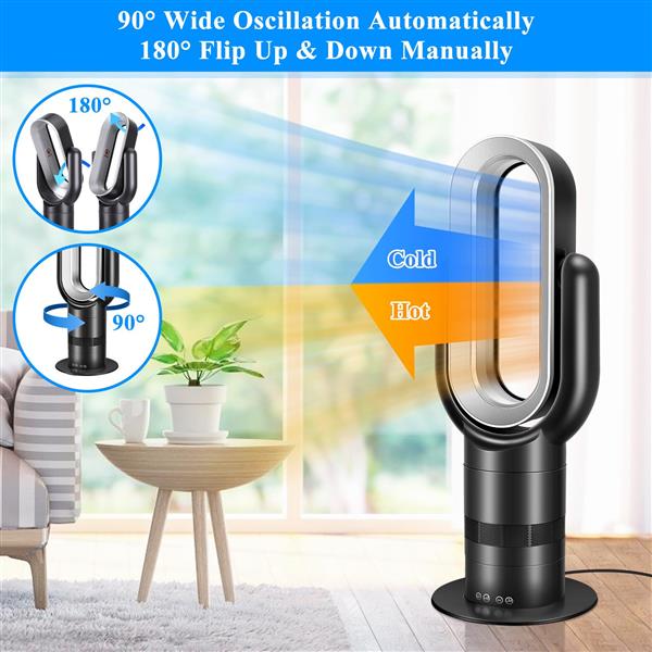 26-inch Space Heater Bladeless Tower Fan, Heater & Coolingn Combo, with Remote Control, for Home Air Conditioner, black