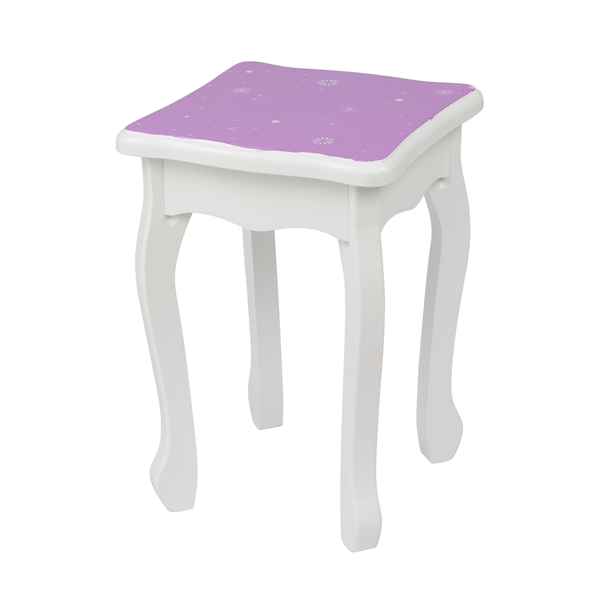 Children's Wooden Dressing Table Three-Sided Folding Mirror Dressing Table  Chair Single Drawer Purple   Snowflake Style