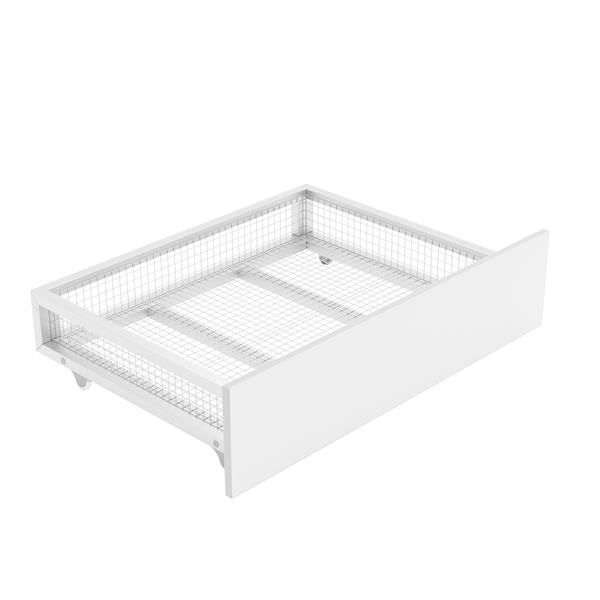 Full Size Metal House Platform Bed with Two Drawers,Headboard and Footboard,Roof Design,White