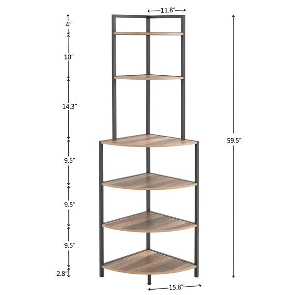 6-Tier Corner Open Shelf Modern Bookcase Wood Rack  Shelving Unit,Plant Album Trinket Sturdy Stand Small Bookshelf Space-Saving for Living Room Home Office Kitchen Small Space Rustic Brown