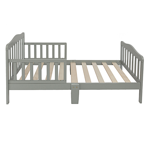 【Old Code:60795047】Wooden Baby Toddler Bed Children Bedroom Furniture with Safety Guardrails Gray