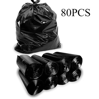 Plastics 35-40 Gallon Trash Bags (1.6 MIL - 80PCS) 35\\" x 39\\" - Large Heavy Duty Can Liners - Plastic Black Garbage Bags for Lawn, Leaf, Contractor, Yard  (10 pieces per roll, a total of 8 rolls)