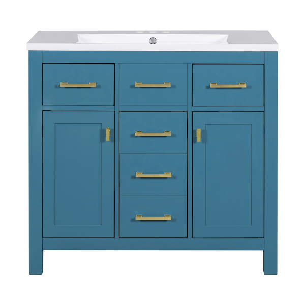 36'' Bathroon Vanity with Resin Sink Combo Set,Modern Freestanding Single Bathroom Cabinet with 4 Drawers & 2 Cabinets,Storage Cabinet for Bathroom, Solid Wood Frame Vanity Set, Blue 