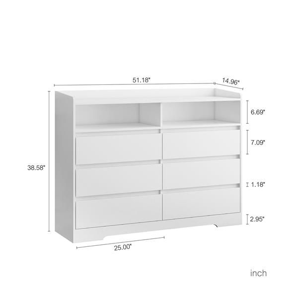 6 Drawer Dresser, White Dresser for Bedroom with LED Lights, Modern Dressers & Chests of Drawers with Sturdy Frame for Living Room, Entryway, Hallway