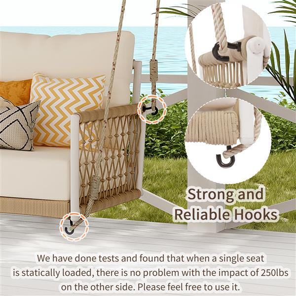 1-Piece Woven Rope Outdoor Swing Sofa with Soft Cushions Seating 2 for Patio, Courtyard and Balcony (Beige)