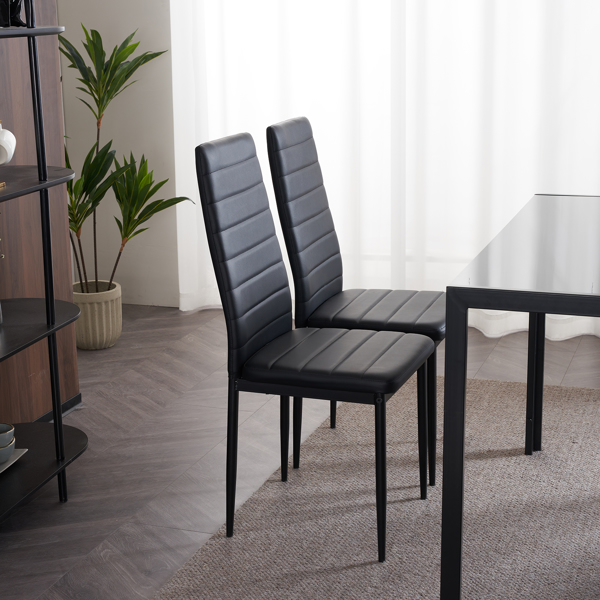 4pcs Elegant Assembled Stripping Texture High Backrest Dining Chairs Black（Replace encoding：13028198-18410366）