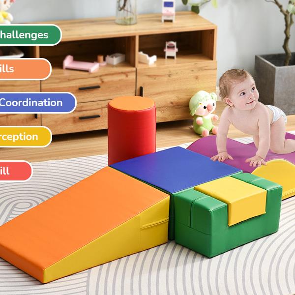 Colorful Soft Climb and Crawl Foam Playset 6 in 1, Soft Play Equipment Climb and Crawl Playground for Kids,Kids Crawling and Climbing Indoor Active Play Structure