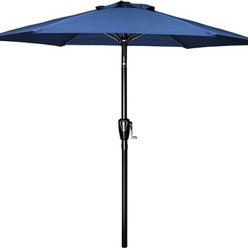 Simple Deluxe 7.5\\' Patio Outdoor Table Market Yard Umbrella with Push Button Tilt/Crank, 6 Sturdy Ribs for Garden, Deck, Backyard, Pool, 7.5ft, Blue