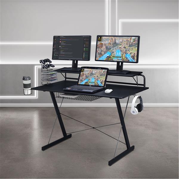 Carbon Computer Gaming Desk with Shelving, Black