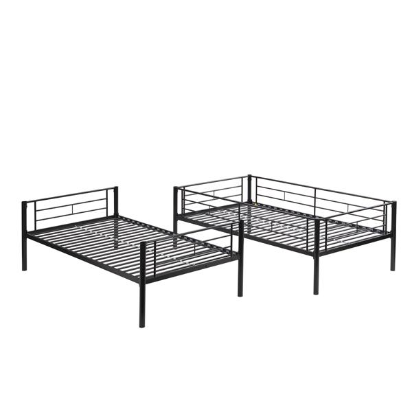 Bunk Bed Twin Over Twin Size with 2 Ladders and Full-Length Guardrail, Metal, Storage Space, No Box Spring Needed, Noise Free, Black