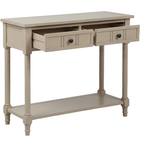 Series Console Table Traditional Design with Two Drawers and Bottom Shelf (Retro Grey)