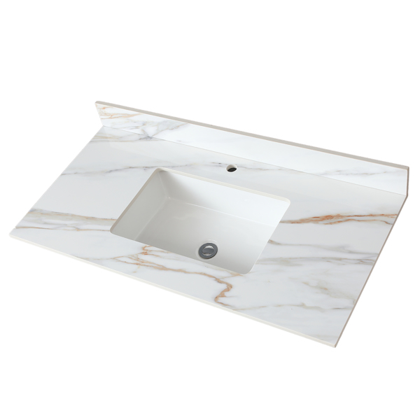 43 Inch Marble Vanity Top, Bathroom Vanity Top with Undermount Rectangular Middle Sink and 4" Height Backsplash, Pre-Drilled Faucet Hole Vanity Top, Single Hole