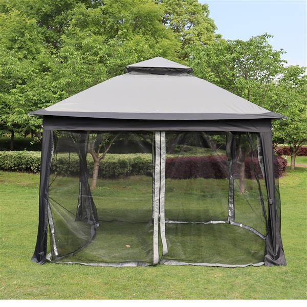 Outdoor 11x 11Ft Pop Up Gazebo Canopy With Removable Zipper Netting,2-Tier Soft Top Event Tent,Suitable For Patio Backyard Garden Camping Area,Grey