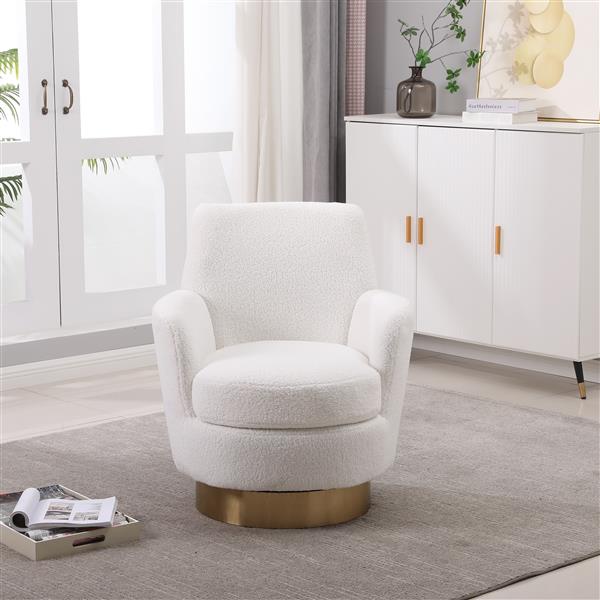 Teddy Swivel Barrel Chair, Swivel Chairs Armchair for Living Room, Reading Chairs for Bedroom Comfy, Round Barrel Chairs with Gold Stainless Steel Base (Ivory)