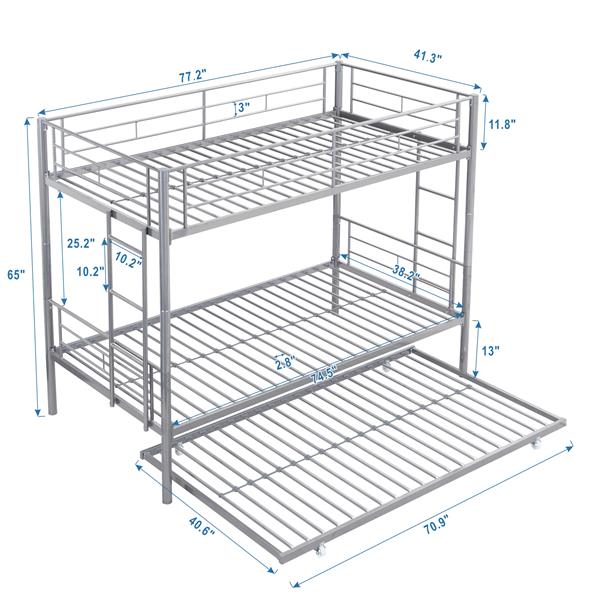 METAL BUNK BED WITH TRUNDLE  SILVER