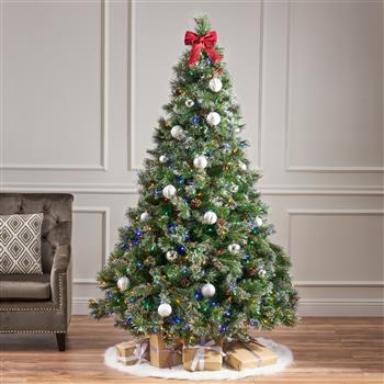 7\\' Cashmere and Snow Bristle Mixed Tree with 75Pine Cones and 900 LED Lights-UL,1233tips,Dia.:59