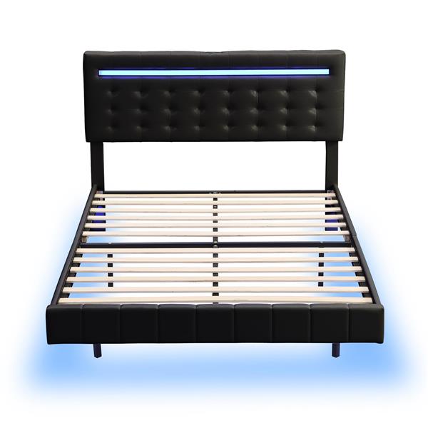 Full Size Floating Bed Frame with LED Lights and USB Charging,Modern Upholstered Platform LED Bed Frame,Black(Full)