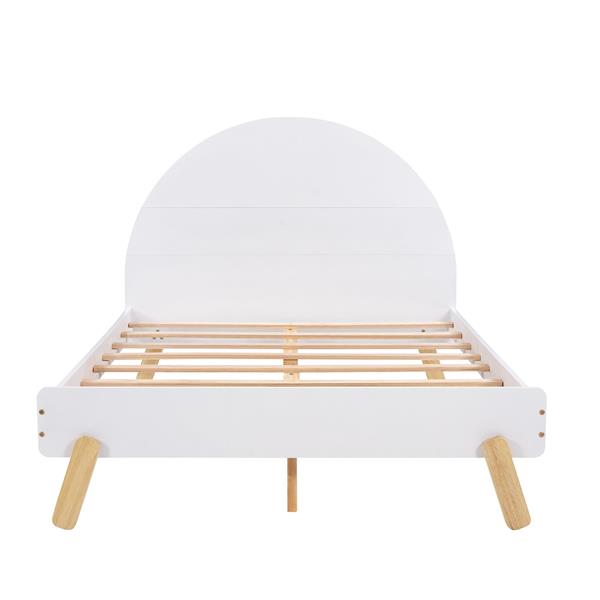 Wooden Cute Platform Bed With Curved Headboard ,Full Size Bed With Shelf Behind Headboard,White