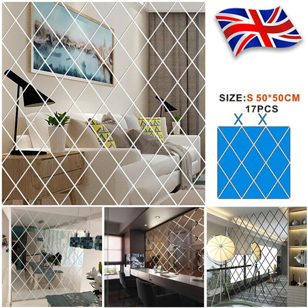 Diamond 3D Wall Art Acrylic Mirror Wall Sticker DIY Wall Decals Art Room Decor