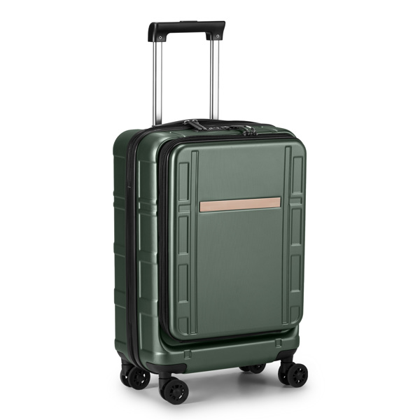 Carry on Luggage 22 X 14 X 9 Airline Approved, ABS+PC 20 Inch Luggage with Front Compartment, Double Spinner Wheels, TSA Lock，Dark Green Color