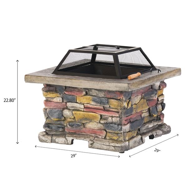 28" Concrete Wood Burning Outdoor Fire Pit Table with Lid - Natural Gray