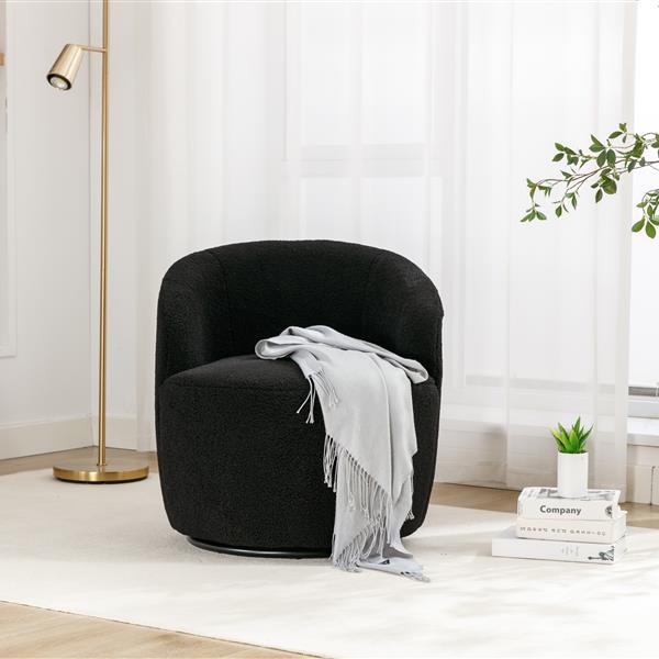 Teddy Fabric Swivel Armchair Barrel Chair With Black Powder Coating Metal Ring,Black