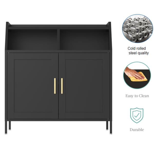 Metal Buffet Sideboard Cabinet  with Storage,Storage Cabinet Modern Sideboard Buffet Table with Doors for Living Room Kitchen Dining Room,Black