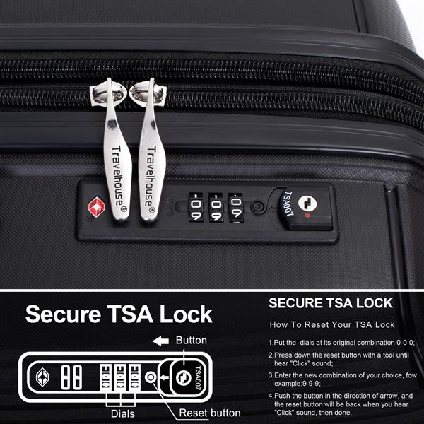 Expandable Hardshell Suitcase Double Spinner Wheels PP Luggage Sets Lightweight Durable Suitcase with TSA Lock,3-Piece Set (20/24/28) ,Black