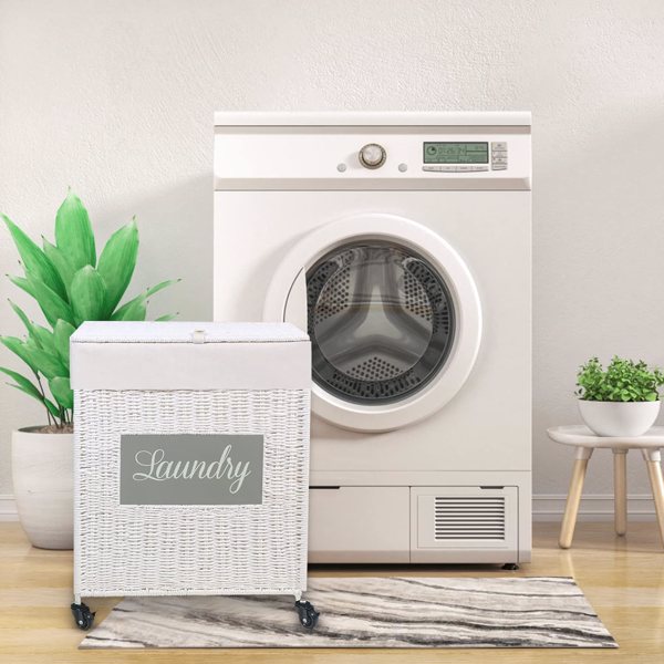 Laundry Hamper with Lid Laundry Basket with Handles Liner Bag Paper Woven Hampers for Laundry Clothes Storage Basket for Bedroom Bathroom (White)