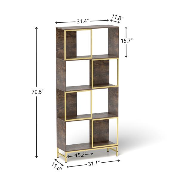 4-Tier Industrial Bookcase, Rustic Wood and Metal Frame, Asymmetrical Shelf Design, Display Storage Shelf for Living Room, Home Office, Small Space