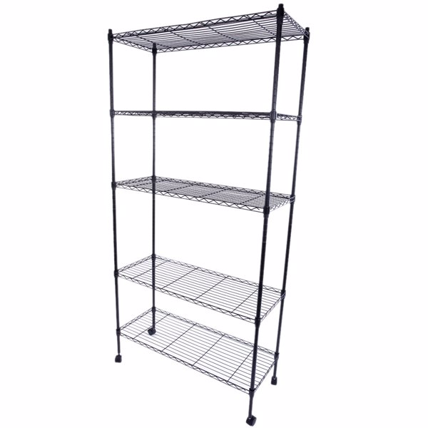 5-Layer Plastic Coated Iron Shelf with 1.5" Nylon Wheels 165*90*35 Black