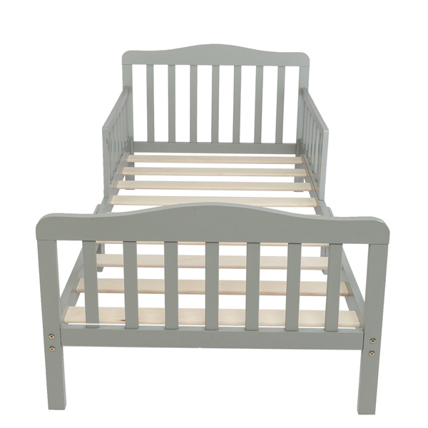 【Old Code:60795047】Wooden Baby Toddler Bed Children Bedroom Furniture with Safety Guardrails Gray