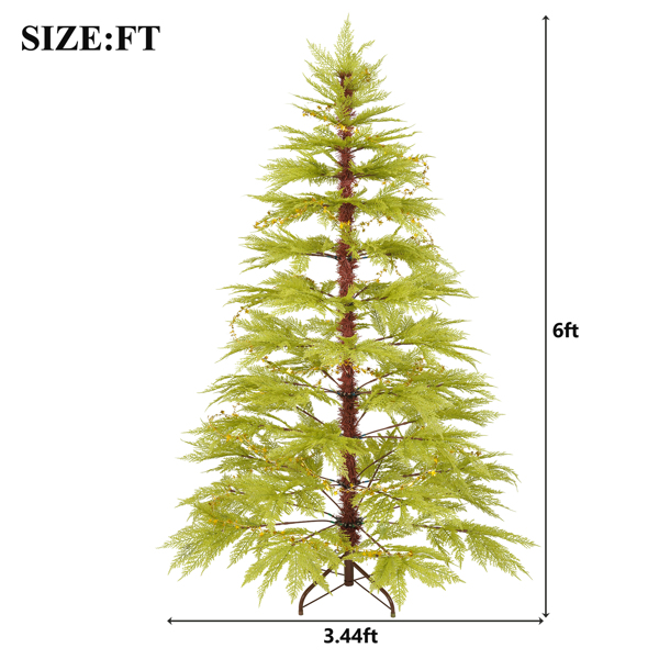 6ft Artificial Christmas Tree with 300 LED Lights and 600 Branch Tips, Imitation Cypress Leaf Xmas Tree Holiday Decoration, Creative Decorated Trees Inside and Outside 