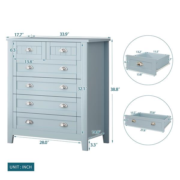 Drawer Dresser BAR CABINET side cabinet,buffet sideboard,buffet service counter, solid wood frame,plasticdoor panel,retro shell handle,applicable to dining room,living room, kitchen corridor,Blue-gray