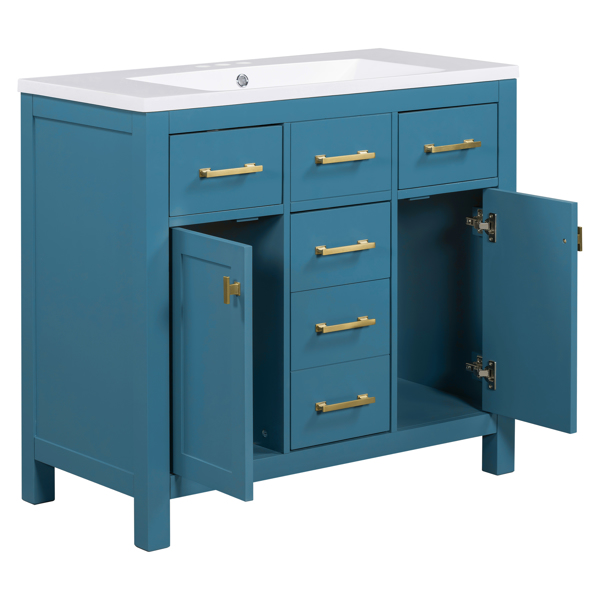 36'' Bathroon Vanity with Resin Sink Combo Set,Modern Freestanding Single Bathroom Cabinet with 4 Drawers & 2 Cabinets,Storage Cabinet for Bathroom, Solid Wood Frame Vanity Set, Blue 