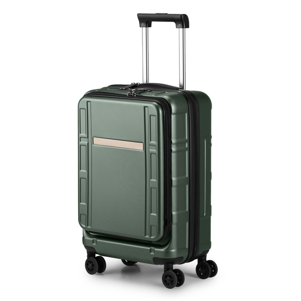 Carry on Luggage 22 X 14 X 9 Airline Approved, ABS+PC 20 Inch Luggage with Front Compartment, Double Spinner Wheels, TSA Lock，Dark Green Color