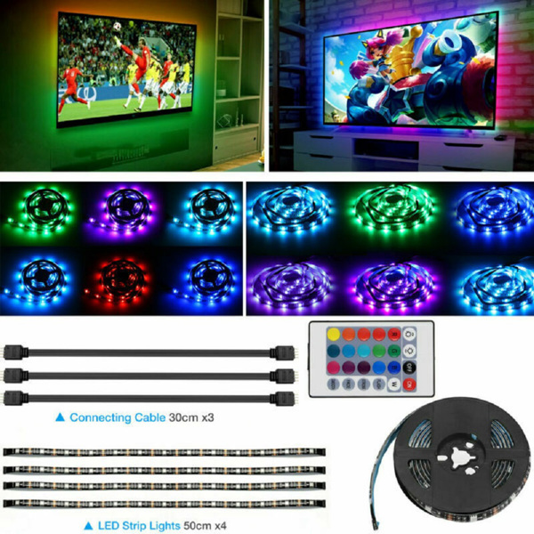 4x50CM USB 5V RGB LED Strip  Background light  Remote kit for TV Computer Lamp