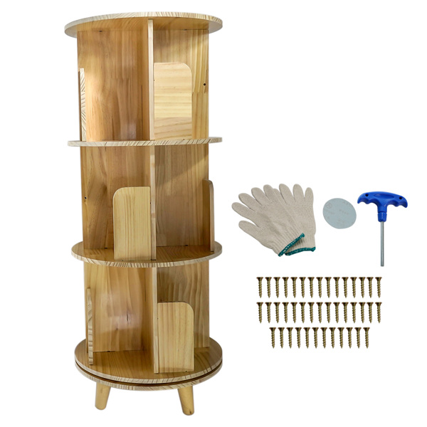 3-Layer Rotating Bookcase 360 Rotating Display Rack Pine Wood Rotating Bookshelf