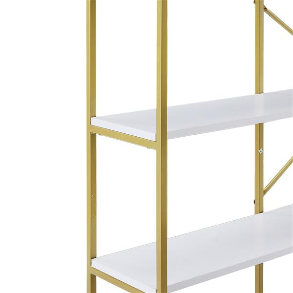 74.8 Inch 5 Tiers Office Bookcase Bookshelf, Display Shelf with Round Top, X Bar Gold Frame